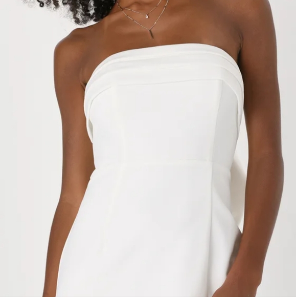 NWOT LULU'S WHITE STRAPLESS BOW MIDI DRESS SIZE MEDIUM - Picture 4 of 6
